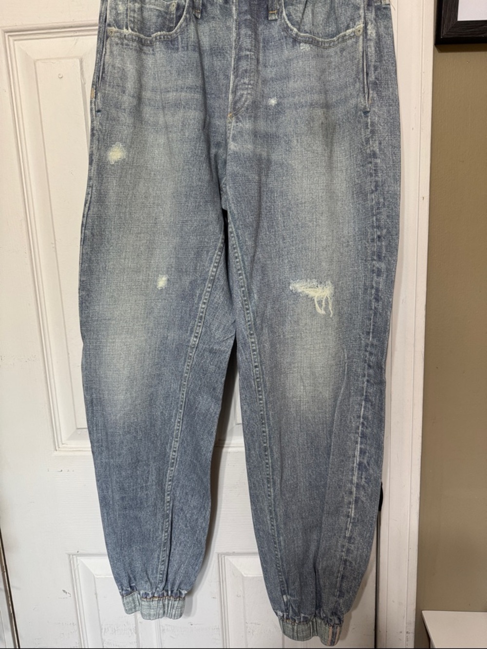 rag & bone Light Blue Distressed 100% Cotton Jogger Faux Jeans Size Small